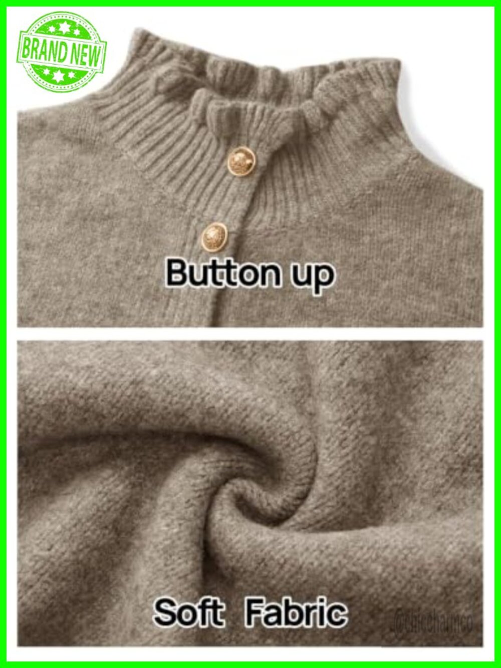 Chunky Knit Cardigan Ruffle Mock Neck Button Down Sweater - Picture 5 of 6